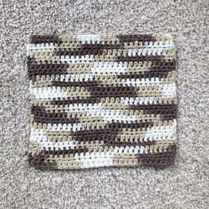Handmade Crochet Washcloth Dishcloth Cotton Chocolate Milk Stripes‎ Brown White